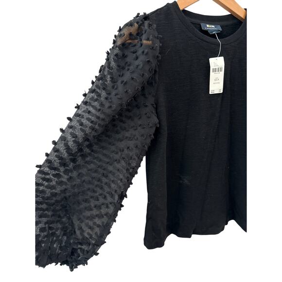 Anthropologie Maeve Textured-Sleeve Top Black Size XS Petite - Picture 6 of 10